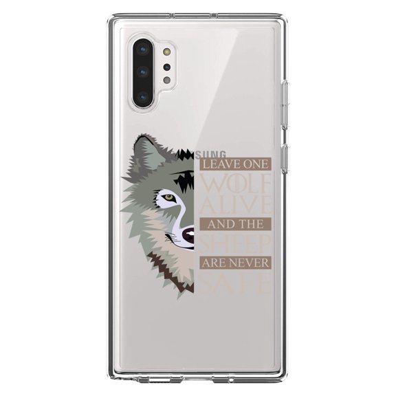 DistinctInk Clear Shockproof Hybrid Case for Galaxy Note 10 PLUS (6.8" Screen) - TPU Bumper Acrylic Back Tempered Glass Screen Protector - One Wolf Alive, Sheep Never Safe