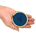 thumbnail image 3 of Koyal Wholesale Gold Compact Mirror Bridesmaid's Wedding Gift, Modern Navy Blue, Monogram Letter V, 1-Pack, 3 of 5