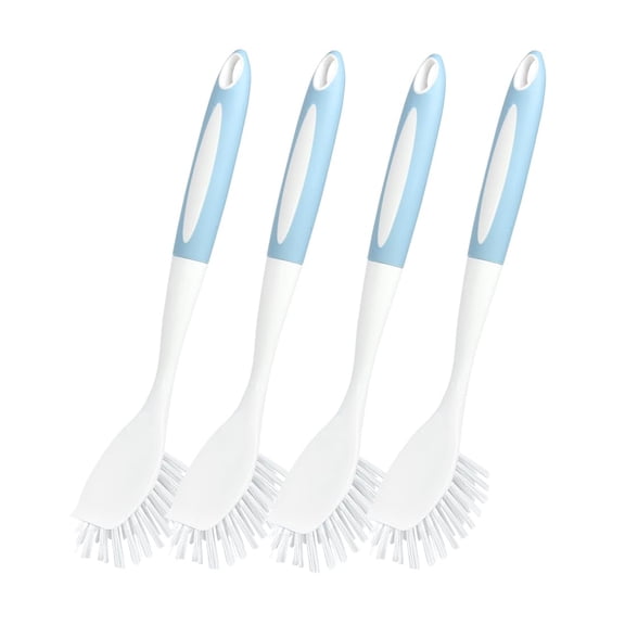 4 Pack Dish Scrub Brushes, Long Handle Cleaning Brushes with Scraper for Dishes, Pots, Sinks & Kitchen Countertops