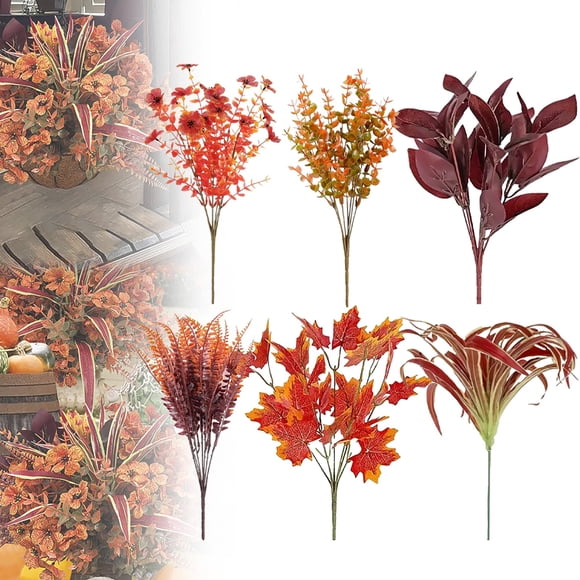 16 Bundles Artificial Fall Flowers, Outdoor Faux Mums Decor, 16 Bundles Artificial Fall Flowers for Outdoor Decor, Faux Mums and Ferns for Thanksgiving and Autumn Decoration, Kingtowag