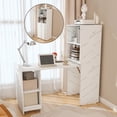 thumbnail image 2 of Stretchable desk, office desk with storage shelves and mobile wheels, foldable desk suitable for small apartments and offices, white marble, 2 of 5