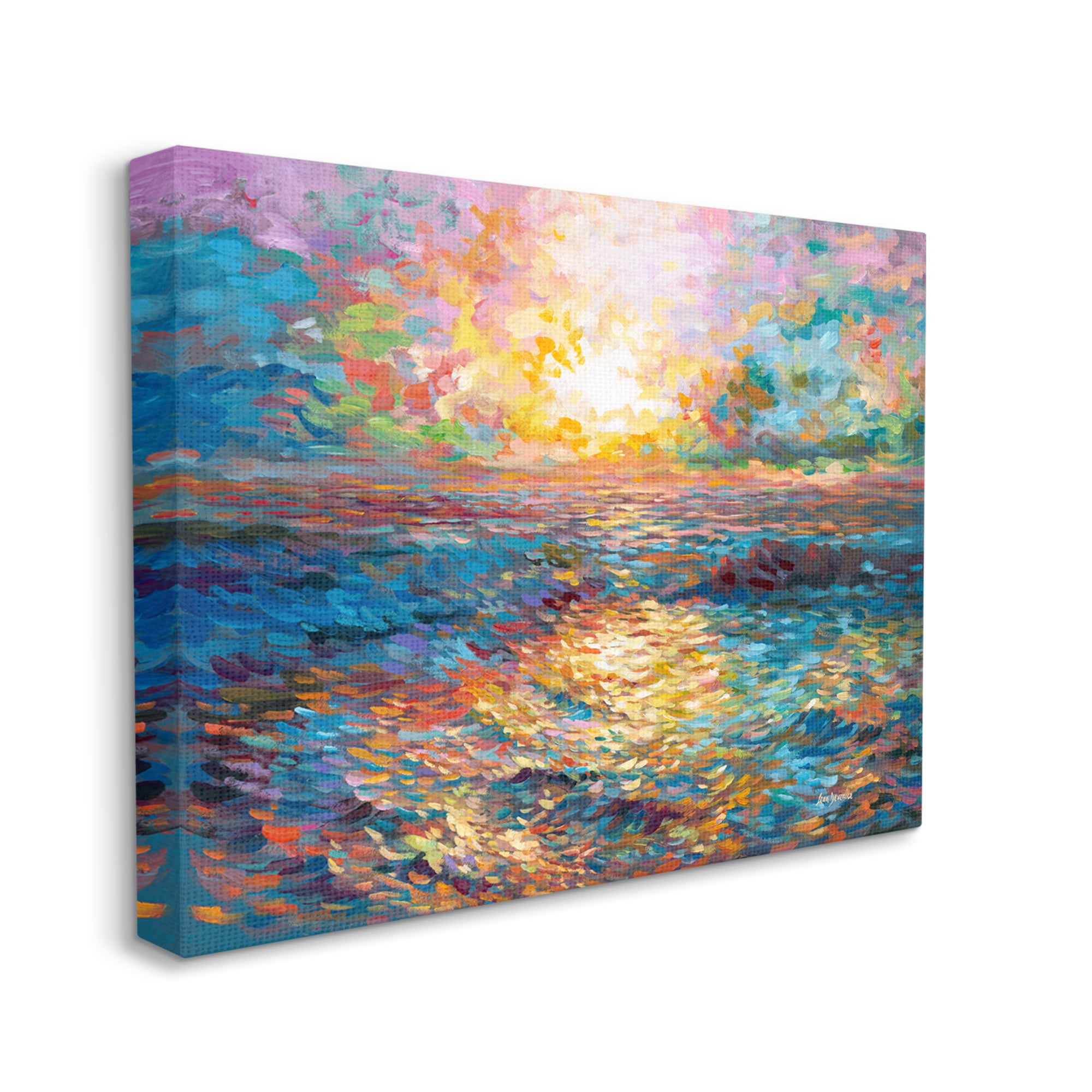 Stupell Industries Sunset in Mykonos Beach Landscape Painting Gallery Wrapped Canvas Art Print Wall Art, 48 x 36