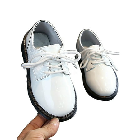

Woobling Toddler Kids Dress Shoes Formal Oxfords Uniform Leather Shoe School Flats Lightweight Lace Up Non-Slip White 12C