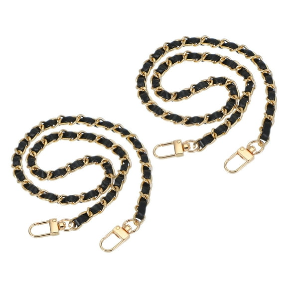 Uxcell 2 Pcs Leather Purse Handle Straps, 24 Inch Chain Straps Replacement DIY Flat Chain Straps, Black