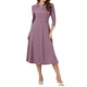 thumbnail image 2 of Vestido de trabajo para mujeres INSPIRE CHIC, corte A, mangas 3/4, vestido midi elegante, morado y gris, talla M, 2 of 6