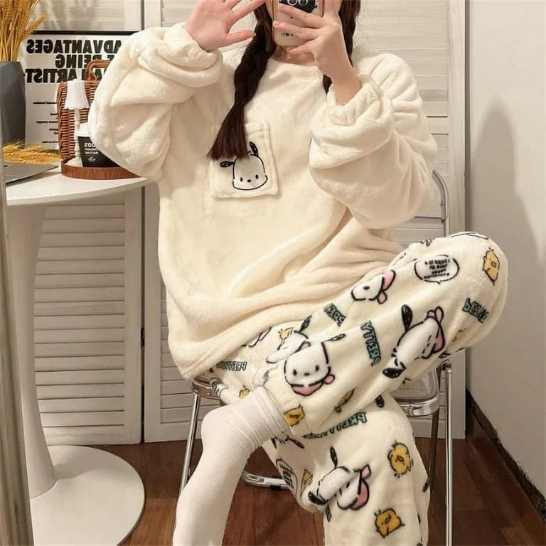 Sanrio Plush Pajamas Suit Anime Hello Kitty Y2K Flannel Winter