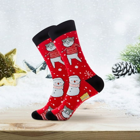 

NEGJ Men s Autumn And Winter Socks Santa Claus Snowflake Men s Middle Tube Socks Damp Cotton Socks