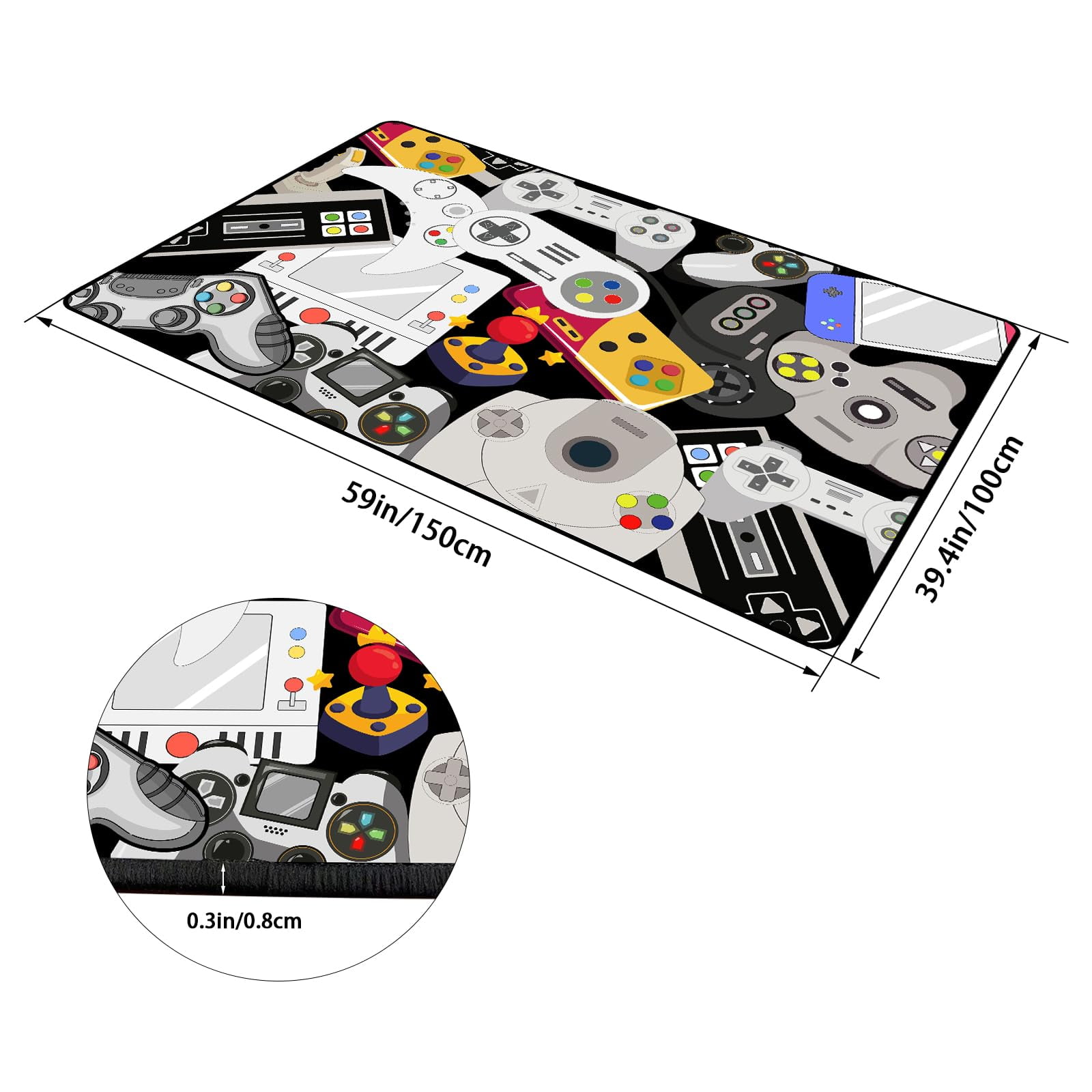 Game Rug Teen Boys Carpet with Game Controller Decoration, 3D Gaming Rugs for Boys Bedroom Living Room Playroom, Non-Slip Gamer Carpet Children Gaming Area Rugs (60" x 40")