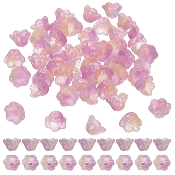 Uxcell 100 Pcs Glass Flower Beads for Jewelry Making, Glass Trumpet Flower Spacer Beads for DIY Necklace Earrings Bracelets Crafts Supplies, Yellow/Purple