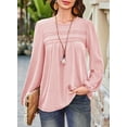 thumbnail image 7 of Corabera Womens Fall Tops Ribbed Boho Tops for Women Loose Puffed Sleeve Flowy Shirts Round Neck Peasant Blouse Dressy Pink L, 7 of 7