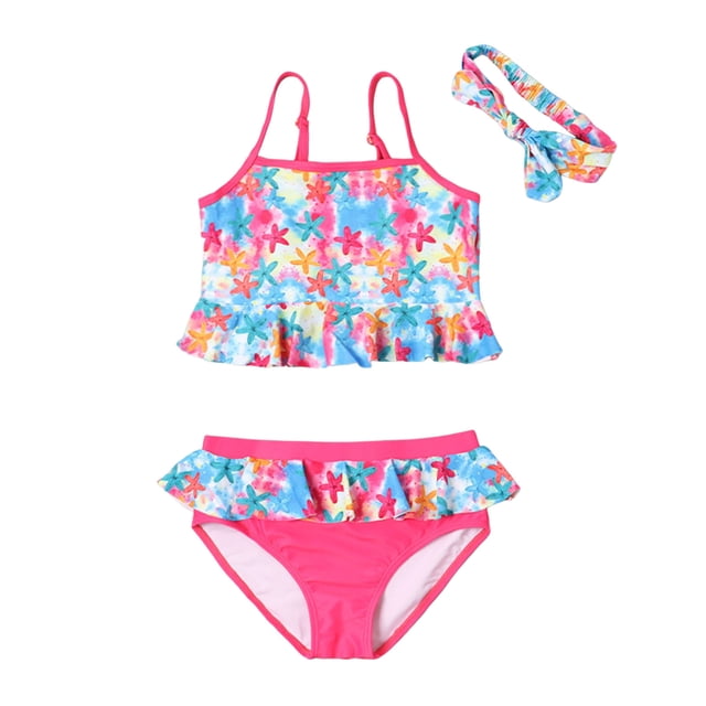 Girls Swimsuits 2 Piece Beach Tankini Swimwear Striped Ruffle Kids Bathing Suits Girls 4-5 Years