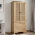 thumbnail image 1 of Homfa Armoire en Rotin avec Portes, Armoire de Rangement Haute avec 2 Tiroirs, Armoire Étroite Polyvalente pour Salon, Chêne, 1 of 9