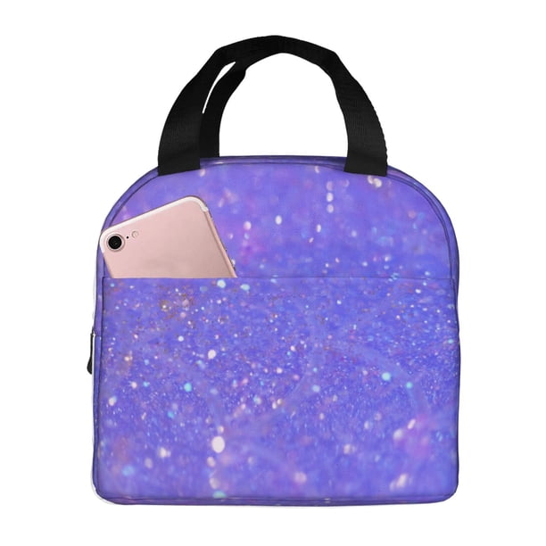 Easygdp Purple Glitter Bolsa Térmica Premium - Tela Oxford Impermeable, Gran Capacidad, Bolsillo Frontal, Unisex para Trabajo, Escuela, Actividades al Aire Libre y Picnics