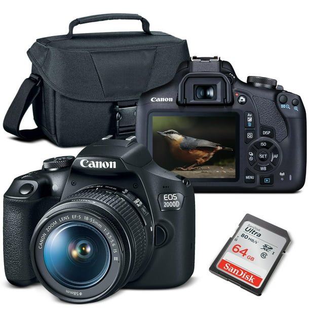 Canon EOS 2000D / Rebel T7 DSLR Camera with 1855mm Lens + Bag + 64GB