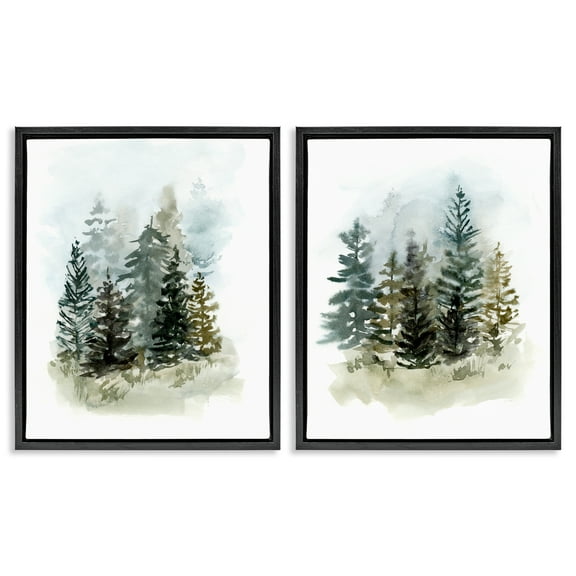 Stupell Industries Pine Trees Forest Grove Landscape & Nature Painting Black Floater Framed Canvas Art Print Wall Art, 17 x 21, Set of 2