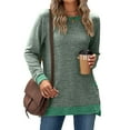 thumbnail image 5 of Womens Long Sleeve Tops with 2 Front Pockets Colorblock Casual Crew Neck Tshirts Loose Fit Spring Fall Clothes (L, Green), 5 of 6