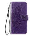 thumbnail image 3 of Butterfly Embossed Wallet Case for iPhone 15 Pro, PU Leather Flip Cover with Card Holder, Kickstand & Lanyard, Shockproof,,Deep purple,For iPhone 15 Pro, 3 of 9