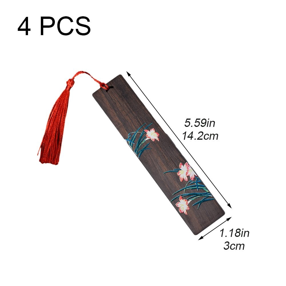 Hzzsbu 4Pcs Handmade Wooden Lotus Flower Bookmarks Color Painting Page Markers