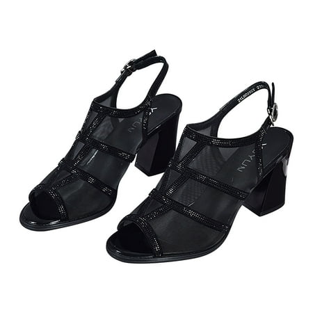

LIANGP Women s Sandals High Heeled Sandals Female Coarse With A Word Buckle With Korean Version Of The Fish Mouth Hollow Mesh Sandals Female Women s Shoes Black Size 6.5