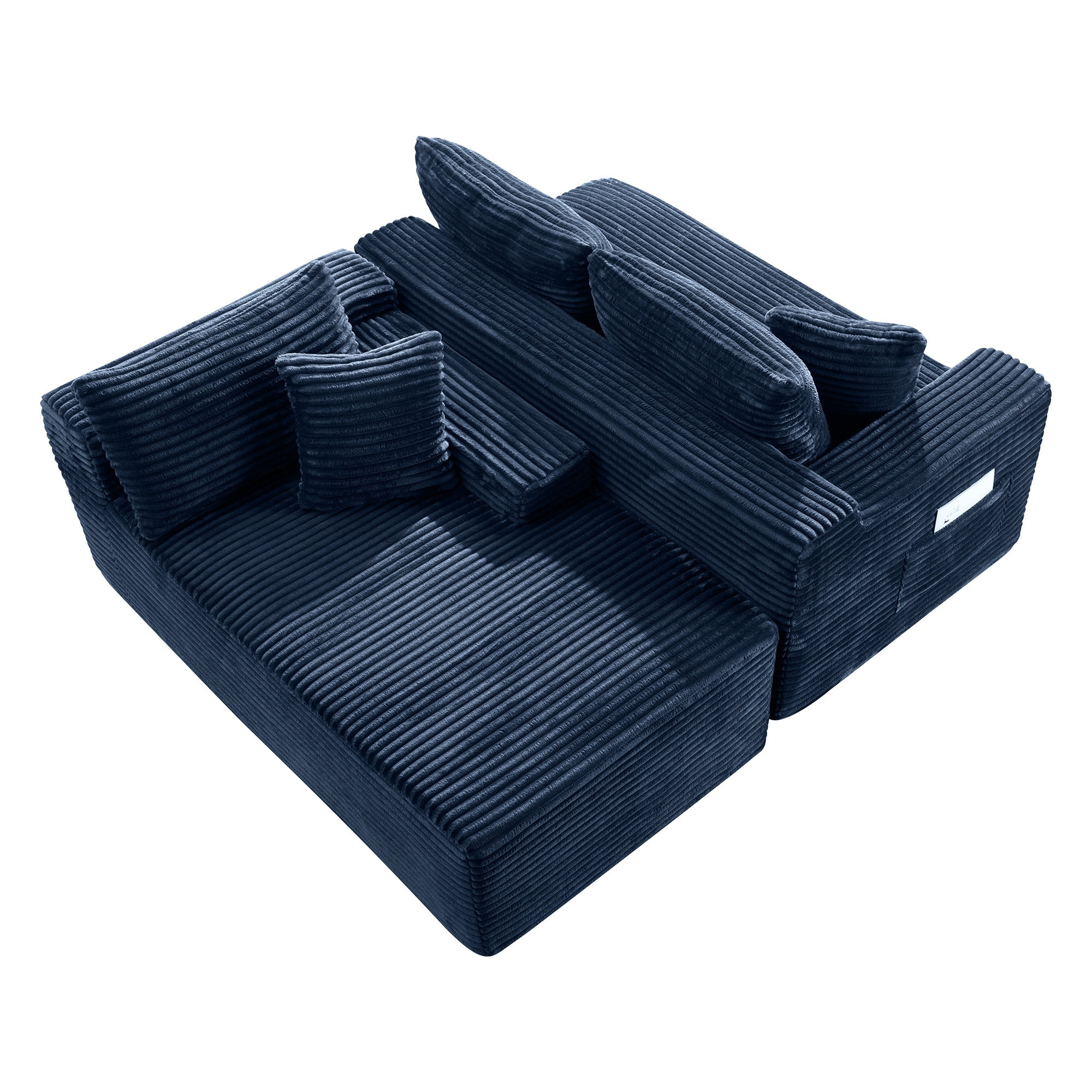 Aukfa 107" Cloud Modular Sectional Couch with Right-Facing Chaise, Corduroy Deep Seat Boneless Sofa for Living Room, Apartment, Blue