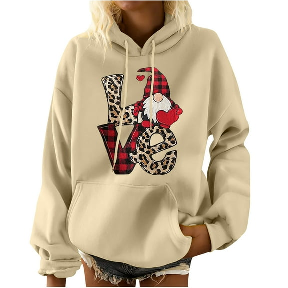 Odeerbi Christmas Hoodies Sweatshirts For Women Fashion Printing Long Sleeve Pocket Casual Pullover Shirt Blouse Beige