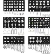 XBage 84 Pairs Gold Stud Earrings Set For Women Multipack, Fashion Pearl Cubic Zirconia Butterfly Earrings Packs Piercings, Hypoallergenic Stud Hoops Earrings For Gift[H781]