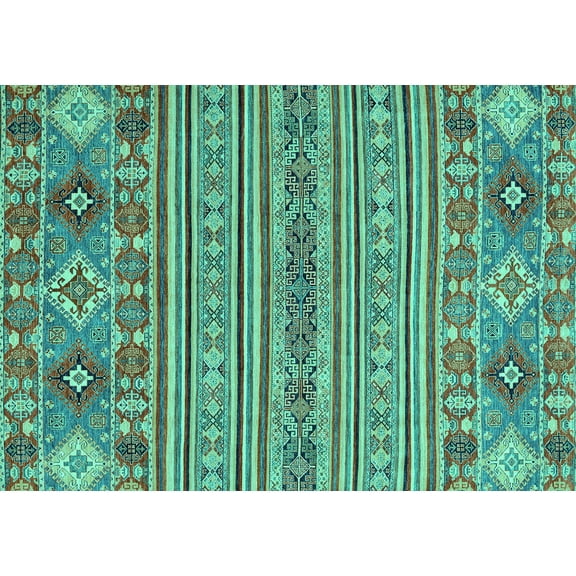 Ahgly Company Indoor Rectangle Abstract Turquoise Blue Modern Area Rugs, 5' x 7'