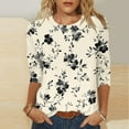 thumbnail image 2 of 3/4 Length Sleeve Womens Tops Casual Print Vintage Crewneck Tshirt Plus Size Tunic Tops Loose Dressy Shirts, 2 of 5