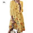 thumbnail image 1 of Sonducket Vestido Midi de manga larga estampado cuello gran columpio cintura alta ropa de mujer Vestidos Amarillo 3L, 1 of 8