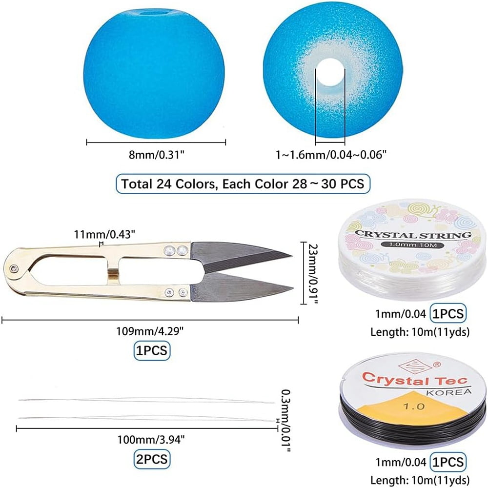 1 Box Glass Beads for Beading Jewelry Making with Steel Scissors Elastic Thread Stainless Steel Big Eye Beading Needles Mixed Color 8mm Hole: