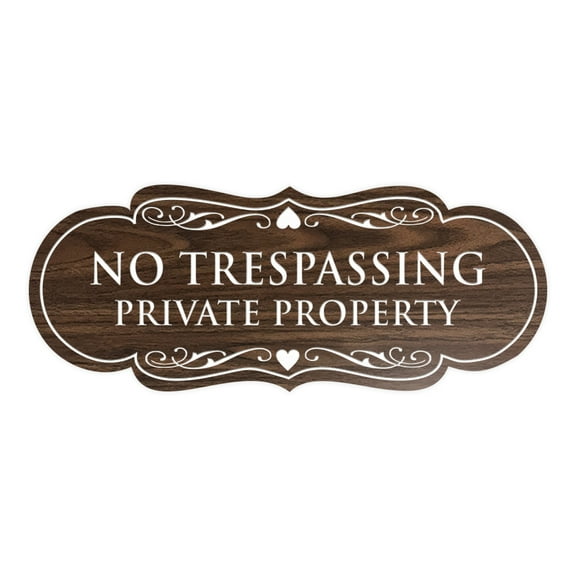 Designer No Trespassing Private Property Sign(Walnut) - Large