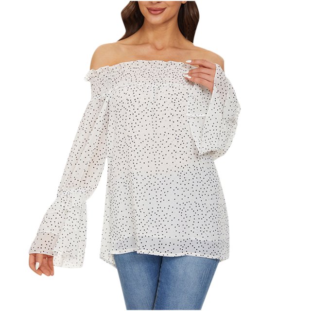 Camiseta de manga larga con hombros descubiertos para mujer a la moda, blusa ahuecada con estampado de otoño Fridja czfsfas3839