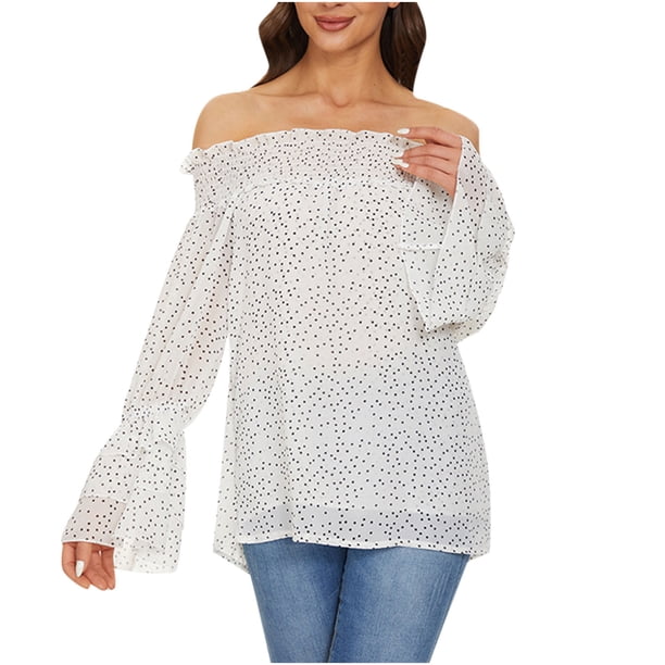 Camiseta de manga larga con hombros descubiertos para mujer a la moda, blusa ahuecada con estampado de otoño Fridja czfsfas3838