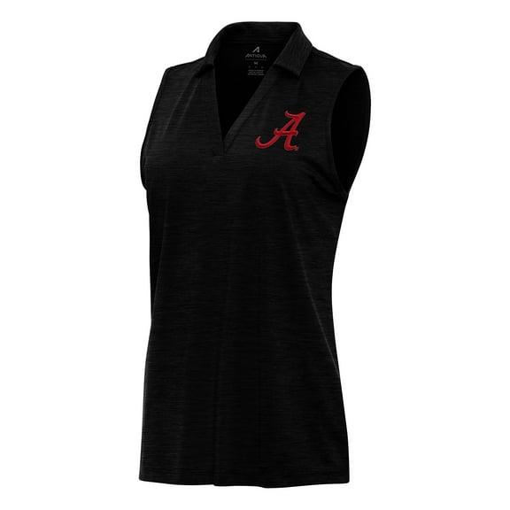 Women's Antigua Heather Black Alabama Crimson Tide Layout Sleeveless V-Neck Polo