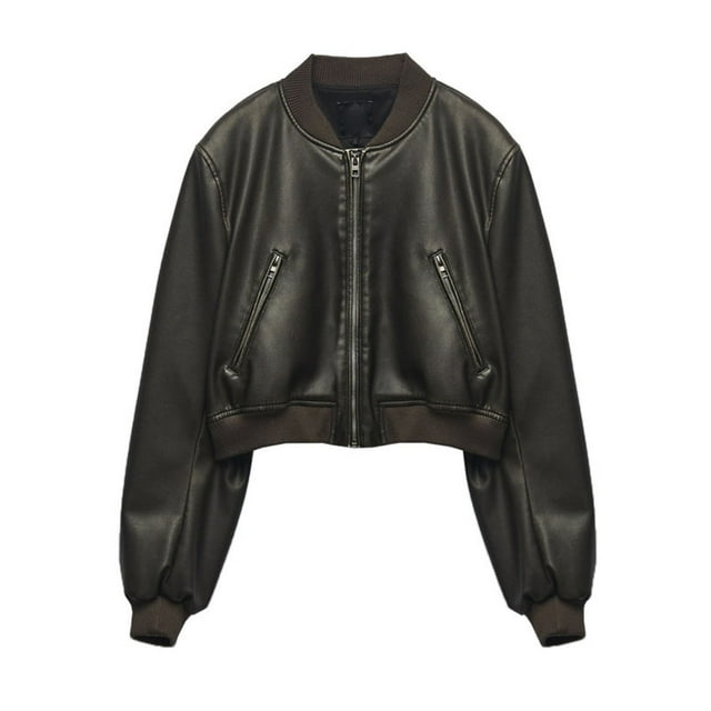 LOVZFMLL Vestes pour Femmes Mode de Rue Courte Col Montant Veste de Moto Manteau