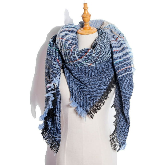 Winter Blue Women Fall Scarf Classic Tassel Plaid Warm Soft Large Blanket Wrap Shawl Scarves