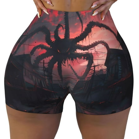Workout Shorts Women  Giant Monster Over City Biker Shorts for Women Running Gym Spandex Shorts Tummy Control