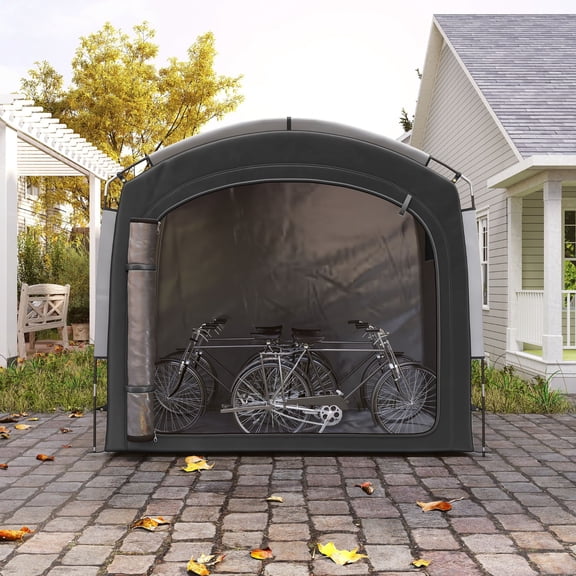 Bicycle Waterproof Storage Shed Tent, Black Portable Cycling Vehicle, Garden Folding Garage, Equipped with Storage Bags, Can Hold 3-4 Bicycles