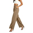 thumbnail image 4 of Oiangi Wide Leg Dress Pants for Women High Waist Stretchy Ruched Slacks Casual Basic Business Work Trousers with Pockets Khaki L, 4 of 9