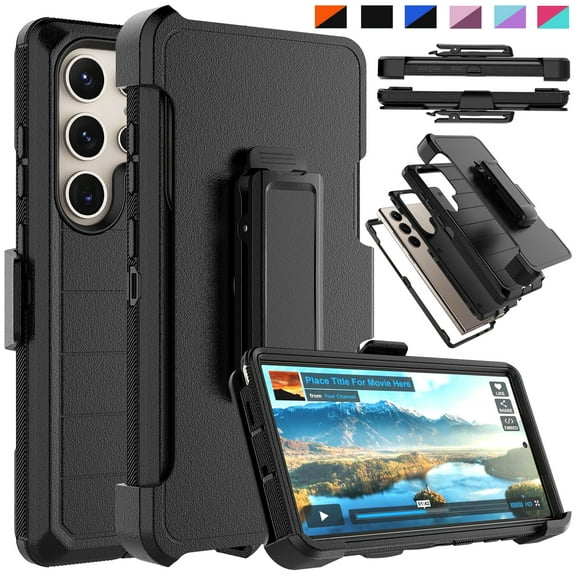Ebizware for Samsung Galaxy S24 Ultra Phone Case, Shockproof Case with Holster Belt Clip Military Grade Heavy Duty Full Protection Kickstand Cover for Galaxy S24 Ultra - Black