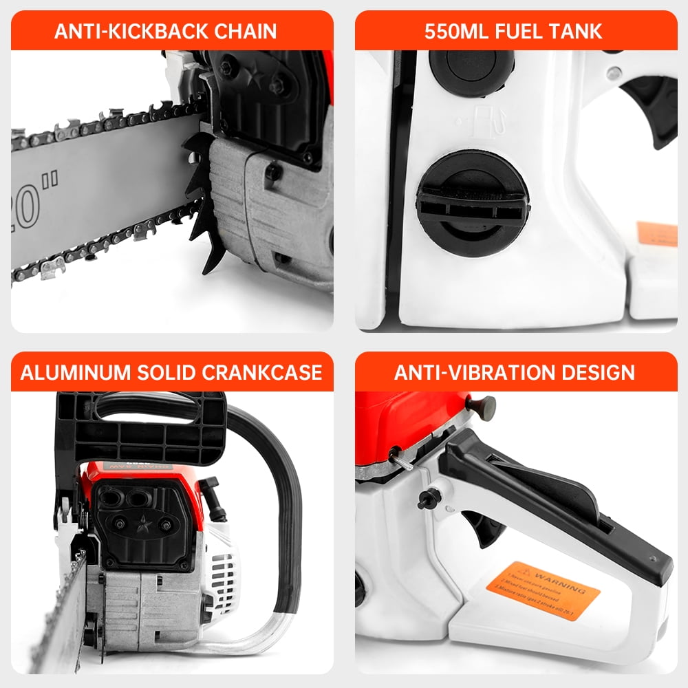 Gasoline Chainsaw with 20 in. Bar 52CC Engine 2-Cycle Gas Powered Chainsaw for Farm/Garden/Ranch/Firewood