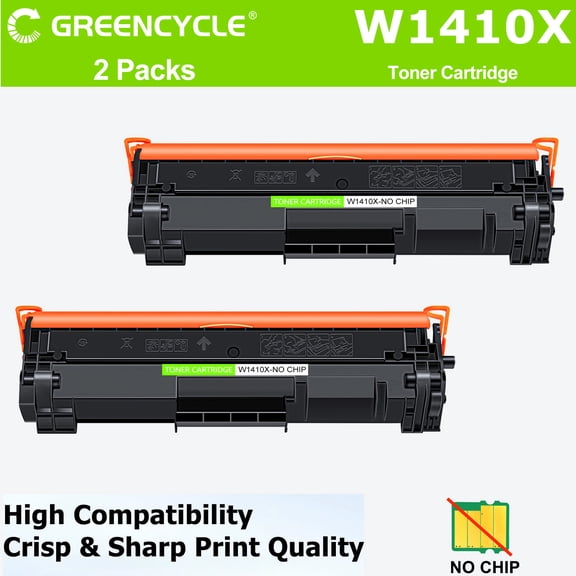 greencycle W1410X No Chip Toner Cartridge Replacement Compatible for HP 141X Black Toner Cartridge Work with Laser Jet MFP M140w M139w M110w Printers (2pcs, NO CHIP with Tool)