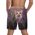 thumbnail image 2 of Lsque Mens Swim Trunks Dog in Lavender Flowers Pattern - Bathing Suit Compression Liner - Beach Swim Shorts Swimwear - (S-3XL) - Stretch Quick Dry -Large, 2 of 9