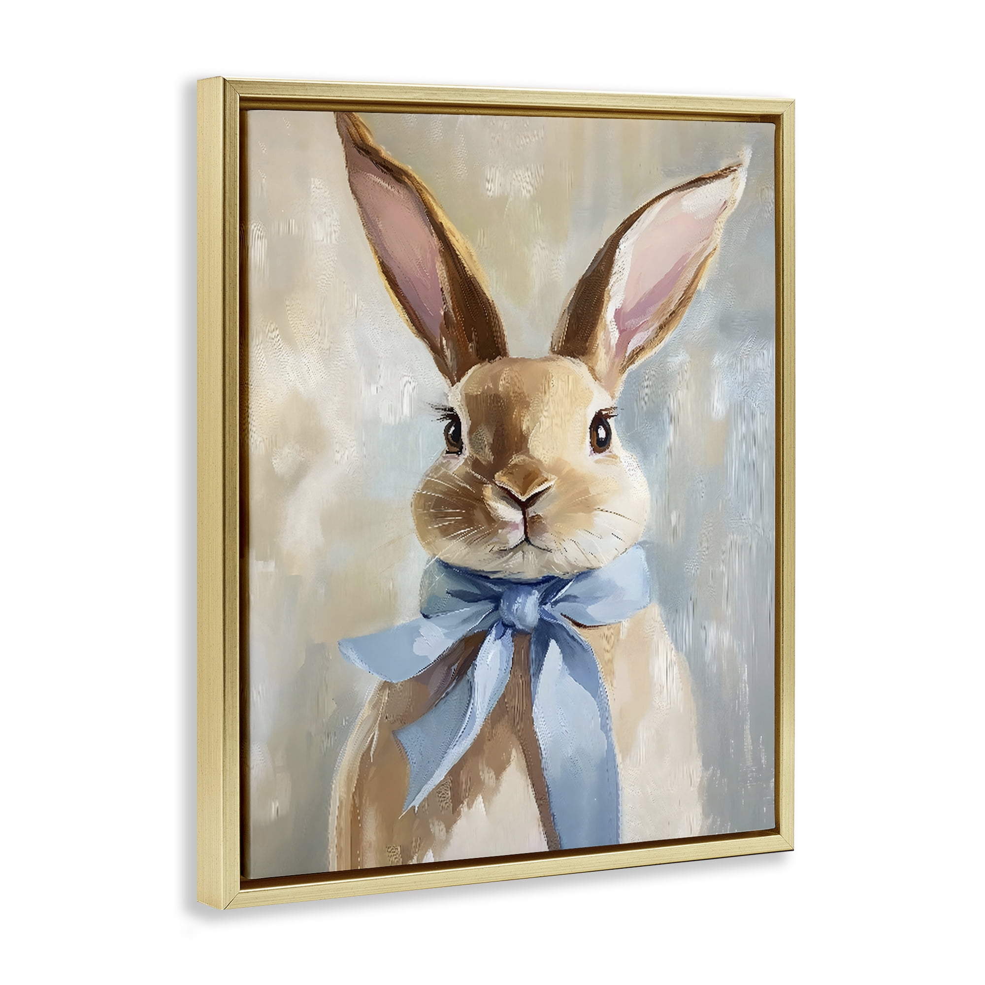 Stupell Industries Bunny with Blue Bow Gold Framed Floater Canvas Wall Art, design by The Prints Vibe