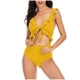 thumbnail image 1 of Bikini de Corte Alto de Mujer Bikinis sin Espalda Ajustables de Color Sólido, Traje de Baño Sexy Frenum Flounce con Almohadilla de Pecho, 1 of 5
