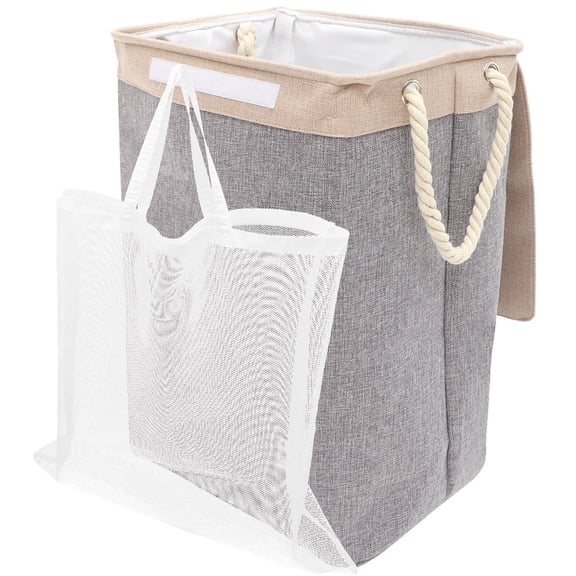 OULII Foldable Grey Laundry Hamper Basket for Home and Travel with Space-Saving Design, Clothes Storage Solution