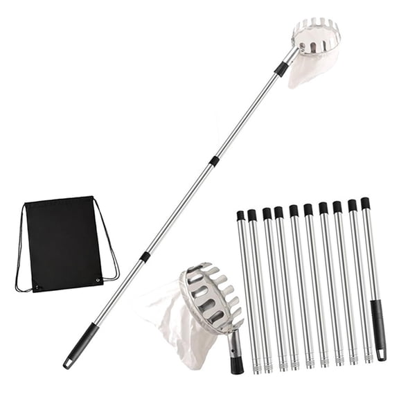 Stainless Steel Fruit Picker Tool Adjustable Handle 3.3-13ft with Metal Basket for Garden Harvesting