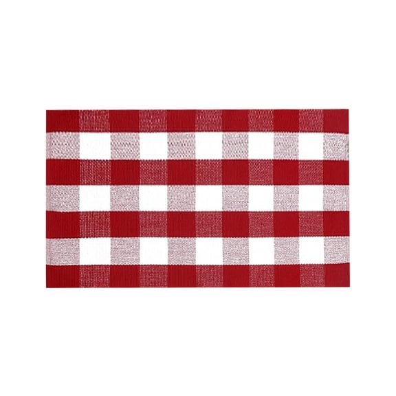 Christmas Red and White Plaid Rug 110X70cm, Hand-Woven Indoor/Outdoor Layered Cotton Blend Buffalo Plaid Rug, Washable Front Door Mat, for Porch, Living Room, Entryway