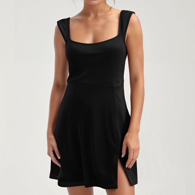 WILLBEST Vestido De Verano Para Mujer, Vestido Ajustado Con Cuello Cuadrado, Sin Mangas, Minivestido Elástico Acampanado