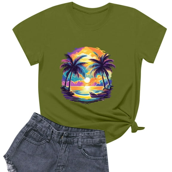 NAMTYQX Women's Blouses Trending Graphic Boyfriend Cool Crewneck Plus Size Short Sleeve Stretchy Mit Muster Cute Shirts for Women Army Green Size XL